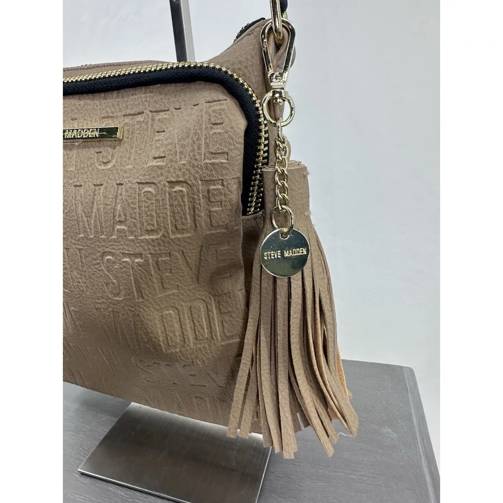Steve Madden Tan Satchel Crossbody Purse Spell Out Black Gold 9x9‎ Brown